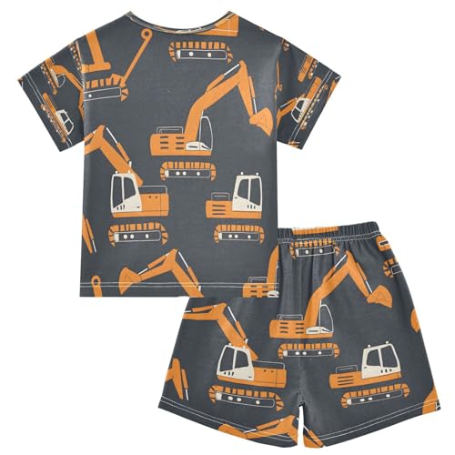 senya Short Sleeve Pajamas Sets Summer Cotton Sleepwear Excavating Machinery Black Background2