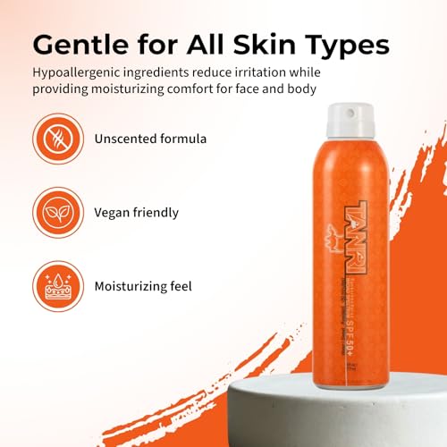 Image of TANRI Reef Safe Sunscreen Spray SPF 50+ Broad Spectrum Face & Body, 6 fl oz | UVA /UVB Sun Protection Spray | Aerosol, Oxybenzone, Octinoxate, Parabens, Silicone Free | USA Made Outdoor Activities (3 Pk)