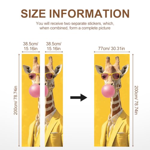 Image of Giraffe Door Cover, Bubble Gum Pop Art Door Sticker, 30.3x78.7in