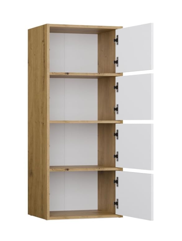 BDW Alma Commode Moderne avec 4 Portes, 50 x 119 x 40 cm, pour Chambre d'enfant, Salon, Couloir, système Tip-on - Artisan Chêne/Blanc