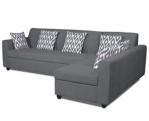 Image of Adorn India Rio Highback L Shape 6 Seater Corner Sofa Set (Grey) (3 Year Warranty)