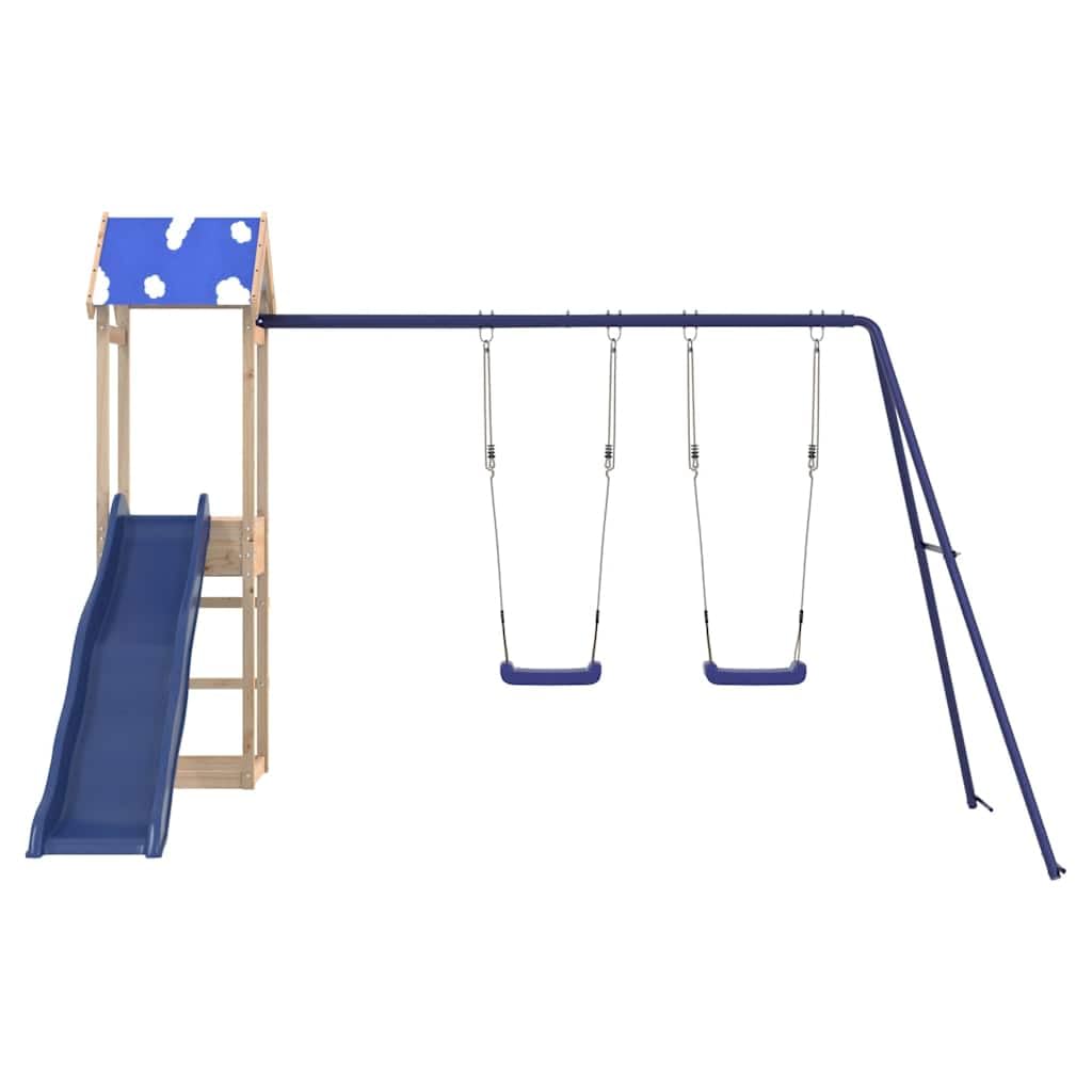 Spielturm Massivholz Kiefer mit Wellenrutsche und Doppelschaukel, Klettergerüst für Garten und Terrasse, Outdoor Spielplatz mit Sandkasten, Robustes Gartenspielzeug für Kinder ab 3 Jahren