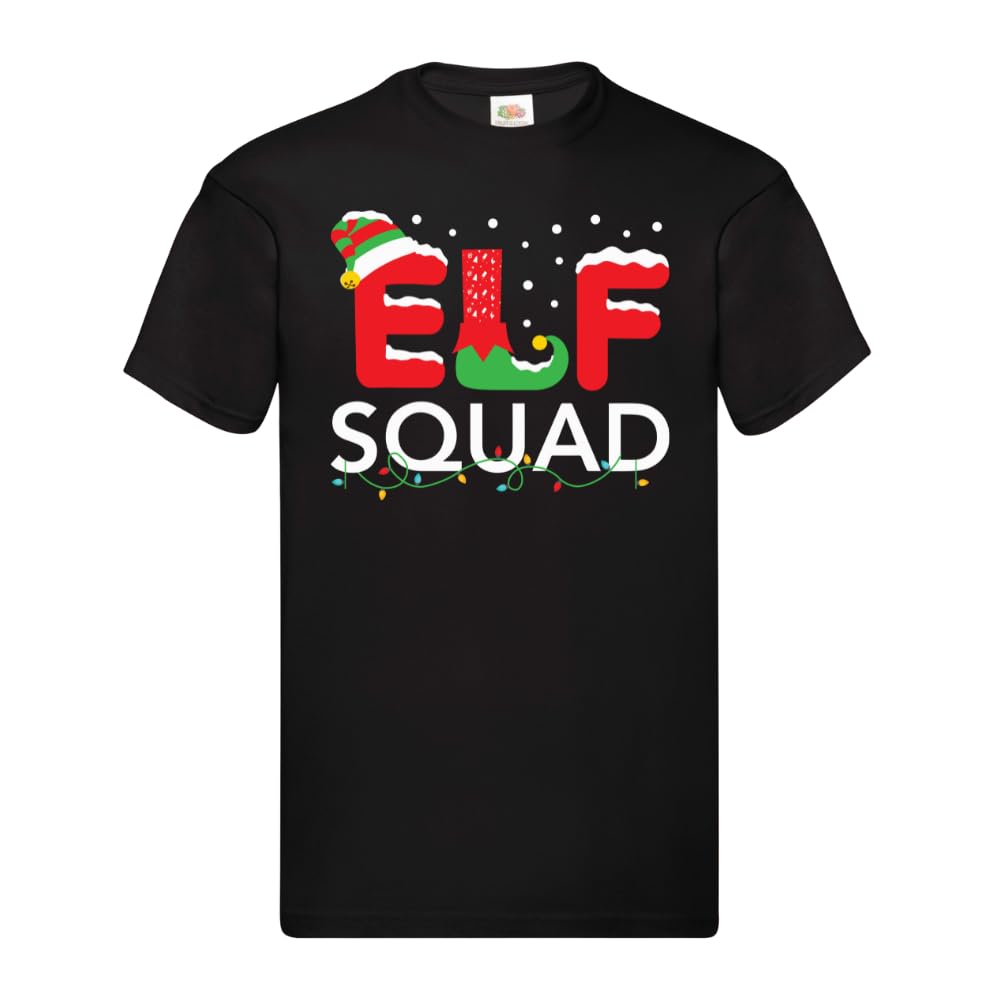 SAUTE STYLES Elf Squad Christmas T-Shirt for Family & Kids | Festive Elf Squad Costume Top | Funny Christmas Shirt for Men Women Boys Girls (UK, Alpha, XXL, Regular, Regular, Black)