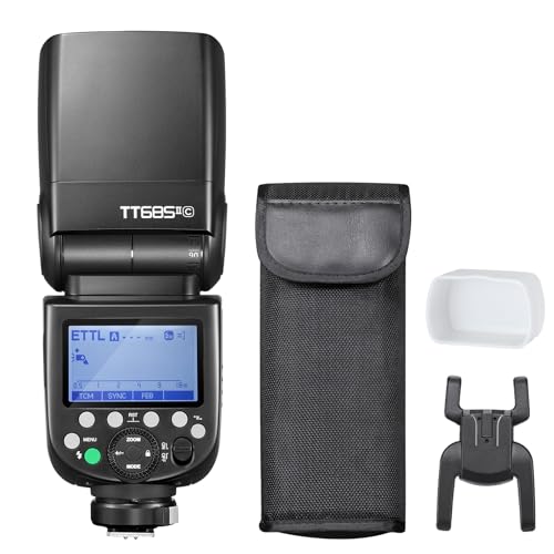 Various flash modes for unlimited creativity】Godox TT685II-C Speedlite continua le funzioni in modalità E-TTL, Manuale e Multi Flash. In modalità TTL, tutte le funzioni come sincronizzazione ad alta velocità (HSS) fino a 1/8000s, FEC, FEB, sincronizzazione della tenda posteriore e così ti aiuta a catturare ogni momento straordinario veloce, preciso e creativo. In modalità manuale, ci sono 22 fasi di uscita da 1/1 a 1/128 per la regolazione libera.