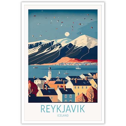 Trendy Reykjavik Travel Attractions Posters Modern Europe Housing Construction Canvas Wall Art Iceland Attractions Prints Painting For Home Bedroom Dorm Wall Decor 8x12in Unframed