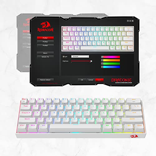 Image of Redragon K530 Pro Draconic 60% RGB Mechanical Gaming Keyboard, Bluetooth /2.4Ghz /Wired 3-Mode 61 Keys Compact w /100% Hot-Swap Socket, Free-Mod Plate Mounted PCB & Linear Red Switch - White