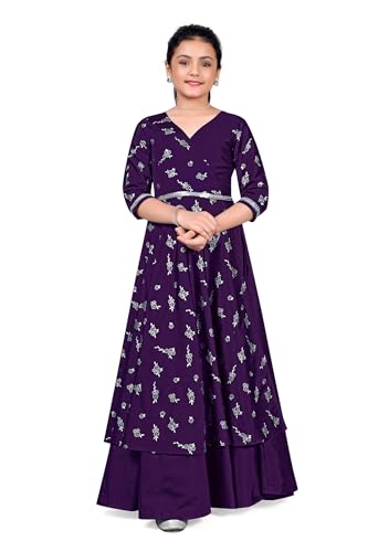 Image of Fashion Dream Girls Silk Blend Floral Printed Dress|Fancy Western Party Gown|Kids Ethnic Dress