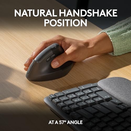 Image of Logitech Wave Keys & Lift Vertical Mouse - Ergonomic Bundle - Wireless Keyboard with Cushioned Palm Rest & Vertical Wireless Mouse - Easy-Switch, Bluetooth, for Multi-OS, Windows /Mac - Graphite