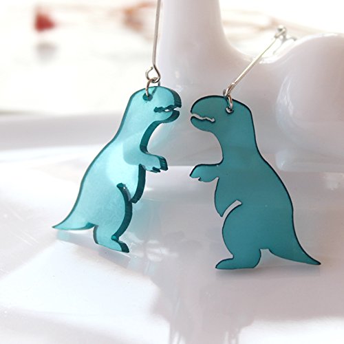 Fl Beauty Sterling Silver Plated 3D Dark Green Dinosaur Charm Women Girls Hook Dangle Earring #TOP3