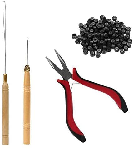 Professional Hair Extension Tool Pliers Hook Needles With Micro Silicone Rings Beads For Hair Extensions (500 PCS 5mm)
