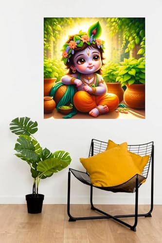 Image of Techgifti Baby Krishna Back Side Gamla Matki Wall Poster for Pooja Room, Office, Kids Room (Size- 46CM X 46CM)