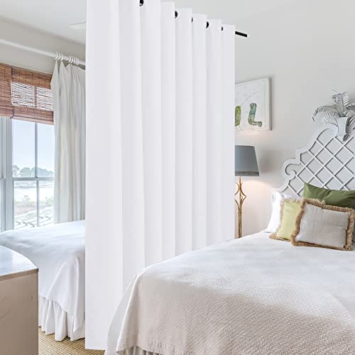 Image of RYB HOME Room Divider Curtain - Half-Light Block Room Darkening Shades Grommet Curtains for Large Window Cloakroom School Dorm Sliding Door, W 15 ft x L 8 ft, Pure White