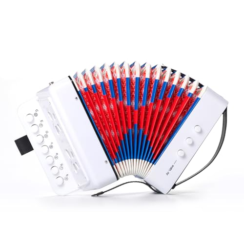 Eavnbaek Beginner Accordion, 10 Keys Button Control Beginners Accordions Musical Instruments for Student Beginners Accordian Lightweight 7 Key 3 Bass Mini Acordeón Acordeones Boys Girls Gifts (White)