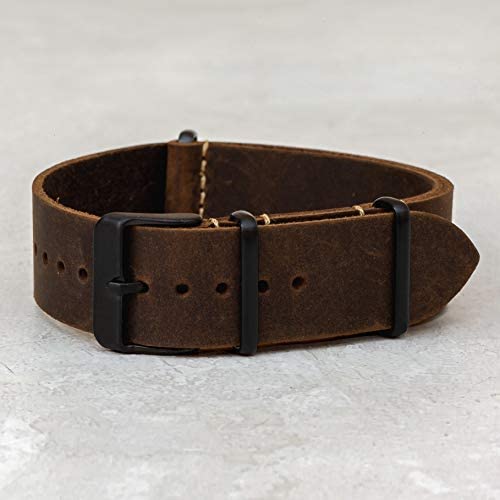 Benchmark Basics Leather Watch Band - Crazy Horse Oiled Leather One-Piece Watch Straps For Men & Women - Choice Of Color & Width - 18Mm, 20Mm, 22Mm Or 24Mm (20Mm, Dark Brown Pvd) #TOP3