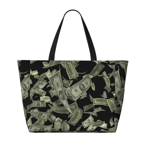 Dollar Sign Money Print Roomy Beach Tote Bag For Women, Large Travel Bag For Weekend Travel,Pool2