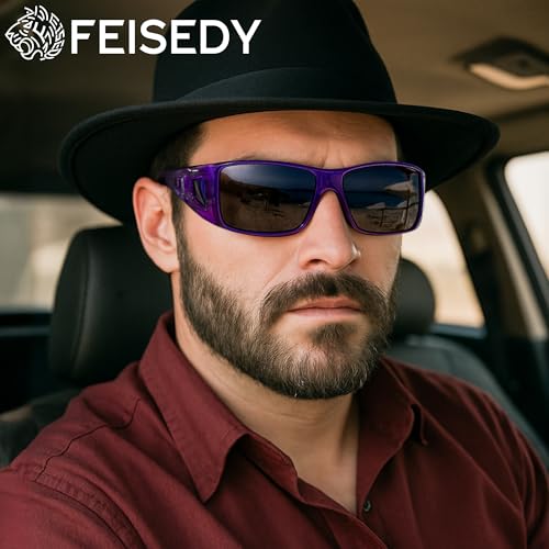 FEISEDY Fit Over Glasses Sunglasses For Men Polarized Wrap Around Sunglasses Women UV400 Protection B25932
