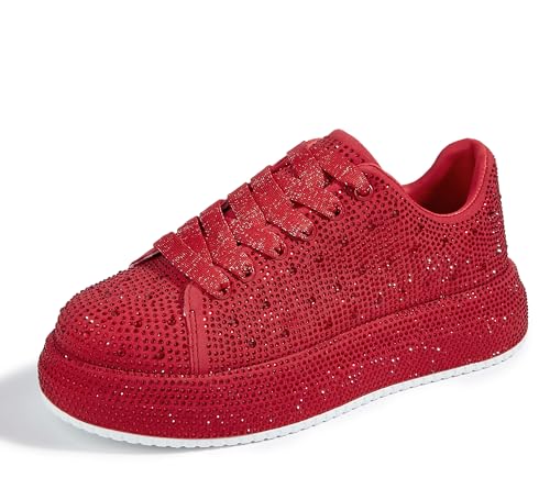Image of LUCKY STEP Rhinestone Sneakers for Women Platform Sparkly Glitter Bling Tennis Shoes Fashion Bedazzled Wedding Bridal Party Walking Sneakers
