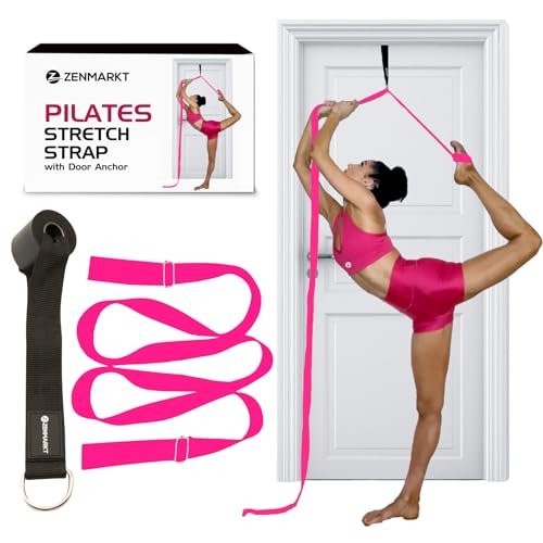 pilates stretching strap with door anchor - flexibility equipment for pilates practitioners - ideal for improving leg flexibility core stability and posture alignment at home