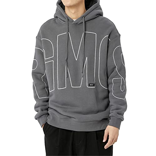 Jersey Deportivo De Invierno para Hombre, con Capucha Y Terciopelo Grueso, Sudadera Punk, Suéteres Cálidos Informales Sueltos, Suéter Superior,Gris,M Cover