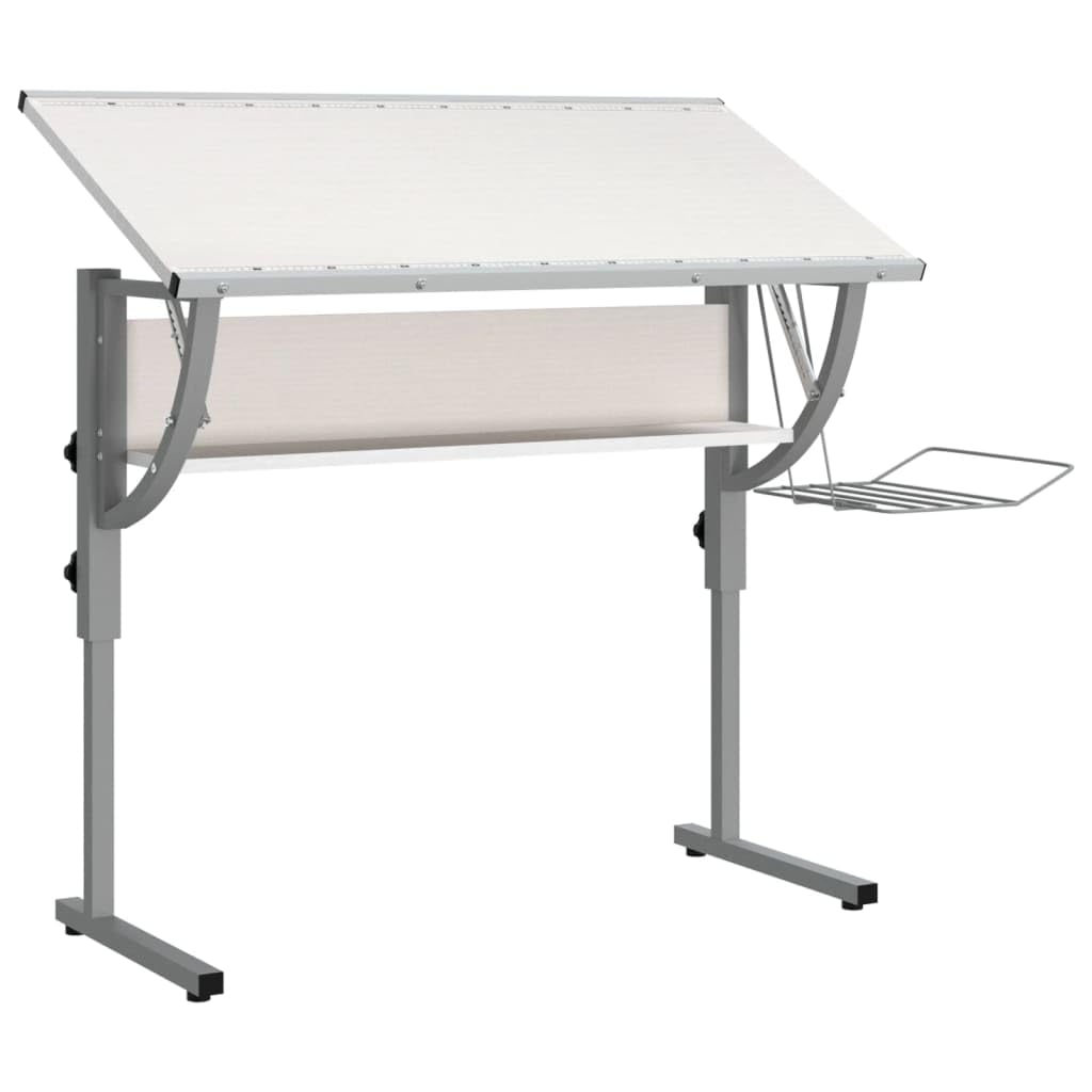 Scrivania,Supporto per stampante,Piccola postazione di lavoro in casa,Scrivania per computer in stile moderno,Scrivania Bianca Grigia 110x53x(58-87) cm Multistrato e Acciaio