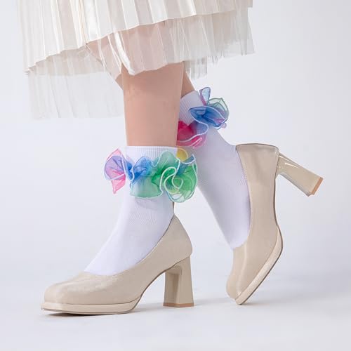 NiceBaby Women's Big Ruffle Socks Double Lace Turn Cuff (Size 9-11)2