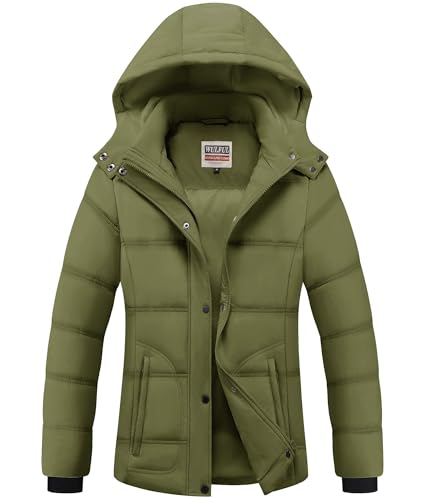 WULFUL Women's Winter Coats Lightweight Warm Thicken Puffer Jacket Waterproof Quilted Winter Jackets with Removable Hood