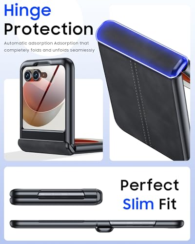 Image of for Motorola Razr 2026 Case with Hinge Protection & Built-in Outer Screen Protector, Ultra-Thin PU Leather Matte PC Shockproof Cover, Slim Protective Phone Case for Moto Razr 2026-Black Gray