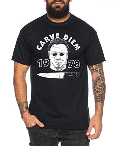 Tee Kiki Carve Diem - Camiseta de Hombre Halloween Michael Horror Myers Pennywise Man 13 Jason Voorhees Nightmare, Farbe2:Negro, Größe2:Medium