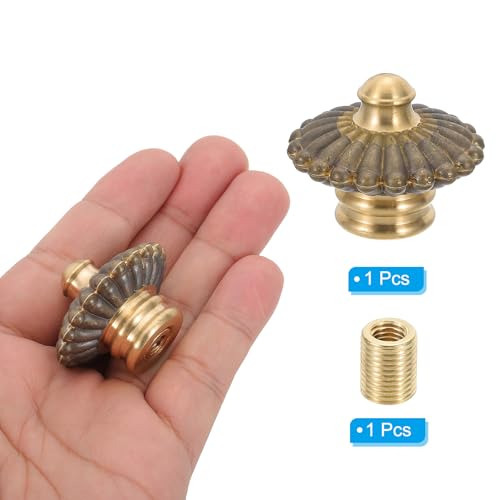 Image of PATIKIL 38 x 30mm Lamp Finials Caps Knob, 1 Set Solid Brass Lamp Shade Top Decoration Screw Cap Nuts with Brass Reducing Adapter for Table Lamps Floor Lamps, Retro Vintage (Pack of 2)