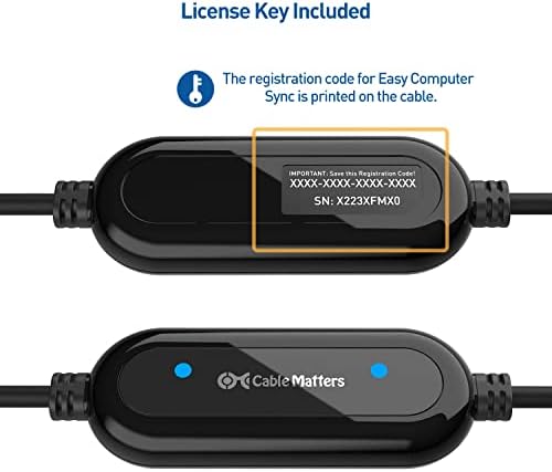 Cable Matters USB 3.0 Data Transfer Cable PC to PC for Windows and Mac Computer in 6.6 ft - PClinq5 and Bravura Easy Computer Sync Included - Compatible with PCMover for Windows System Migration