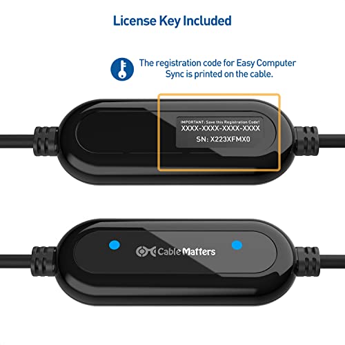 Cable Matters Cable PC a PC 2m (Cable Transferencia USB para PC, Cable Datos USB 3.0) Compatible con Windows y Mac - con código de Registro para Easy Computer Sync - 2 Metros