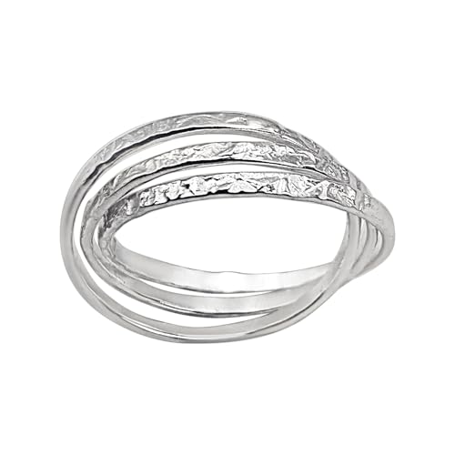 Silverly Sterling Silver Russian Wedding Ring - Textured Triple Band Design - Interlocking Rings With a Reticulated Finish - Unique Modern Jewelry for Women - Gift for Girfriend or Wife2