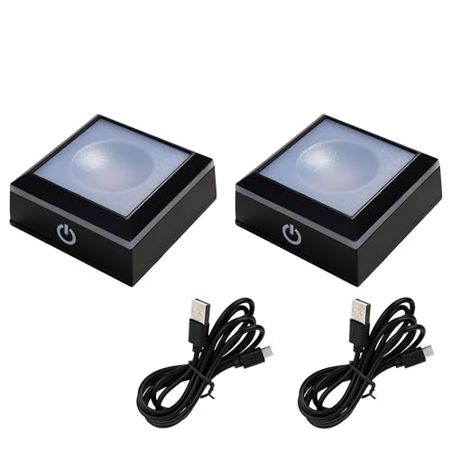 Image of LED Crystal Display Base - 6-Color Touch Light for 3D Glass Art, Home Decor & Gift Display (2.68x2.68in ABS Platform) Set of 2