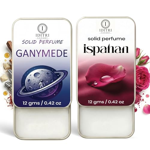 Image of Solid Perfume |Ganymede&Ispahan Alcohol Free Wax Perfume Balm, Long Lasting | Pocket Tin 12g, Pack Of 2| Non Greasy Smooth Glide, Travel Friendly Men And Women