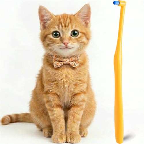 Image of Cat Toothbrush Tuft Head, Small Dog & Puppy Tooth Brushing Kit, Mini Head Teeth Brush for Kitten & Tiny Pet, Doggy Toothbrushes Deep Dental Cleaning, 1 PCS - Orange