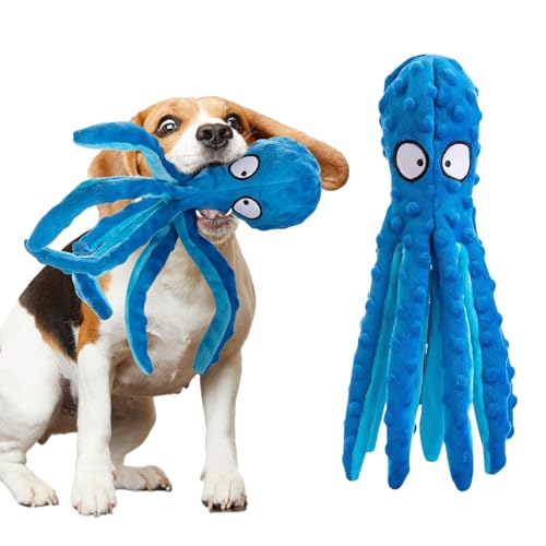 Alphatool Squeaky Dog Toys – No Stuffing Octopus Soft Plush Crinkle Toys to Keep Them Busy, Interactive Essentials for Small Medium Pets Dogs Gifts, 1pcs Blue