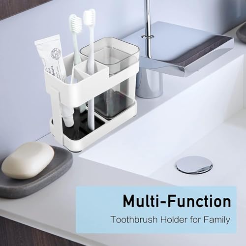 Image of STEFFAN Toothbrush Holder for Bathroom Wall, Toothbrush and Toothpaste Holder with 2 Cups, Multipurpose Bathroom Organizer, Durable Wall Mounted Brush Holder, Space Saving Bathroom Accessories