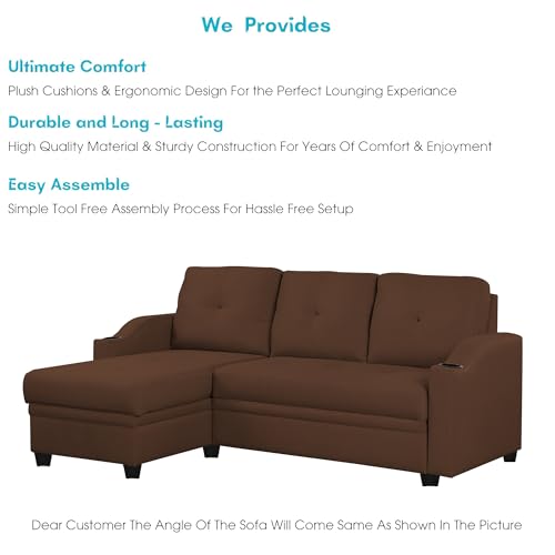 Image of Casaliving Ravonna LHS 4 Seater L Shape Corner Sofa Cum Bed for Living Room (Brown Fabric) Premium Fabric Sofa
