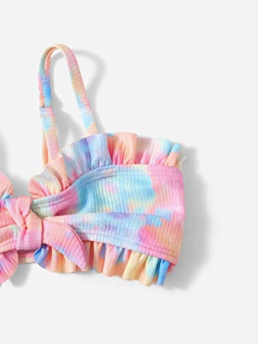 WDIRARA Toddler Girl's 3 Pieces Tie Dye Bikini Swimsuit with Ruffle Trim Beach Skirt3