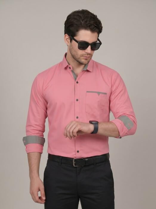 Image of Diverse Men's Cotton Blend Shirt with Pocket Design Spread Collar Full Sleeves Regular Fit and Standard Length | Comfortable Cotton Casual Shirt for Man