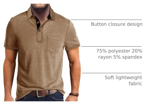 Image of Men's Short Sleeve Polo Shirts Buttons Collared T Shirts with Pocket | Moisture-Wicking,Soft Stretch Fabric, Lightweight,Structured Collar,Business Casual, Golf, Office,All-Day Comfort