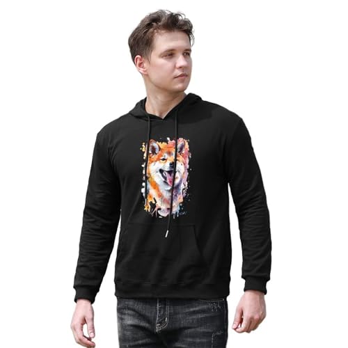 Smiling Shiba Inu Dog Unisex Casual Hoodies Long Sleeve Lightweight Pullover Tops Loose Sweatshirt with Pocket4