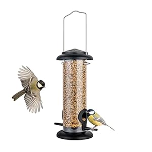 iBorn Metall-Vogelfutterhaus zum Aufhängen für Wildvogelfutter, Vogelfutterspender，geeignet für Mischfutter, Niger-Saat,Sonnenblumenkerne, robuste Ganzmetall-Ausführung,20cm(8 Zoll),Schwarz
