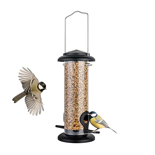 iBorn Metall-Vogelfutterhaus zum Aufhängen für Wildvogelfutter, Vogelfutterspender,geeignet für Mischfutter, Niger-Saat,Sonnenblumenkerne, robuste Ganzmetall-Ausführung,20cm(8 Zoll),Schwarz