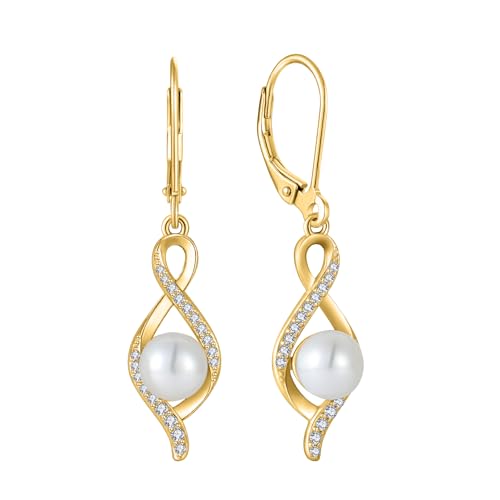 Freshwater Pearl Drop Earrings for Women 925 Sterling Silver Infinity Twisted Dangle Earrings Pearl Jewelry for Her