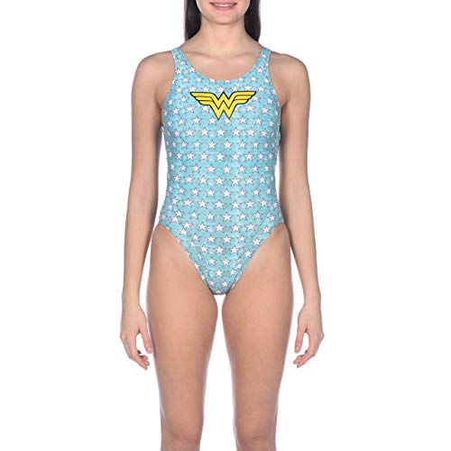 Arena WB Wonder Woman Stars Swim Tech Back One Piece Swimsuit, Navy - Multicolor, 26