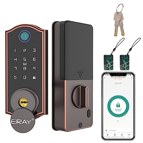 Smart Fingerprint Door Lock with Deadbolt, ERAY 5-in-1 Keyless Entry Door Lock with APP, Fingerprint, Keypad Code, Keys and Fobs, Front Door Locks Set for Interior Home Security Hotel Apartment Smart Fingerprint Door Lock with Deadbolt, ERAY 5-in-1 Keyless Entry Door Lock with APP, Fingerprint, Keypad Code, Keys and Fobs, Front Door Locks Set for Interior Home Security Hotel Apartment