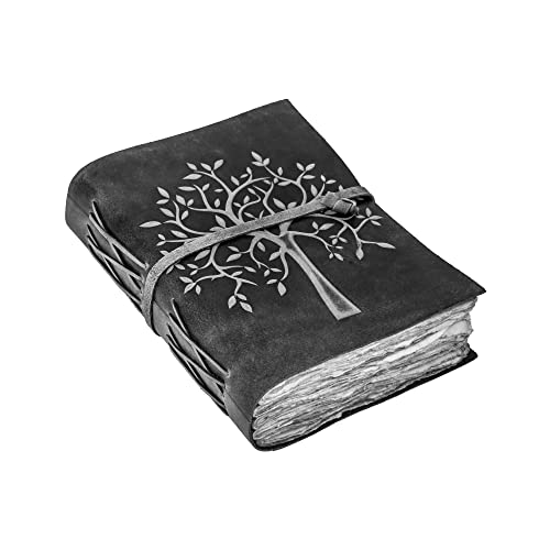 Leather Village Tree Of Life Journal – 8 X 6 (A5) Inches – 200 Antique Deckle Edge Handmade Paper – Book Of Shadows – Chalkboard Grey Color - Vintage Leather Bound Journal For Women & Men #TOP24