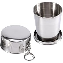 Collapsible Camping Mug, Stainless Steel Camping Folding Cup Portable Outdoor Travel Demountable Collapsible Cup with Keychain L Collapsible