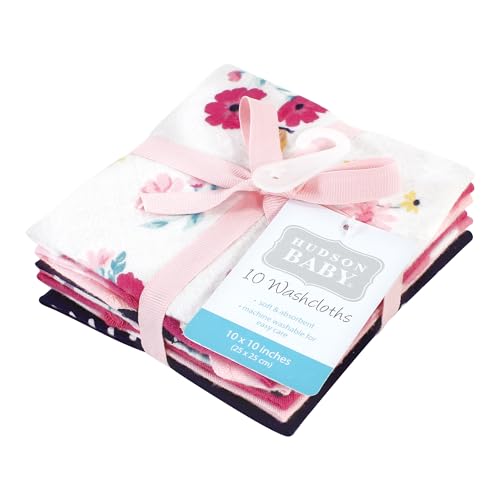 Image of Hudson Baby Unisex Baby Flannel Cotton Poly Washcloths, Butterfly Floral 10 Pack, One Size